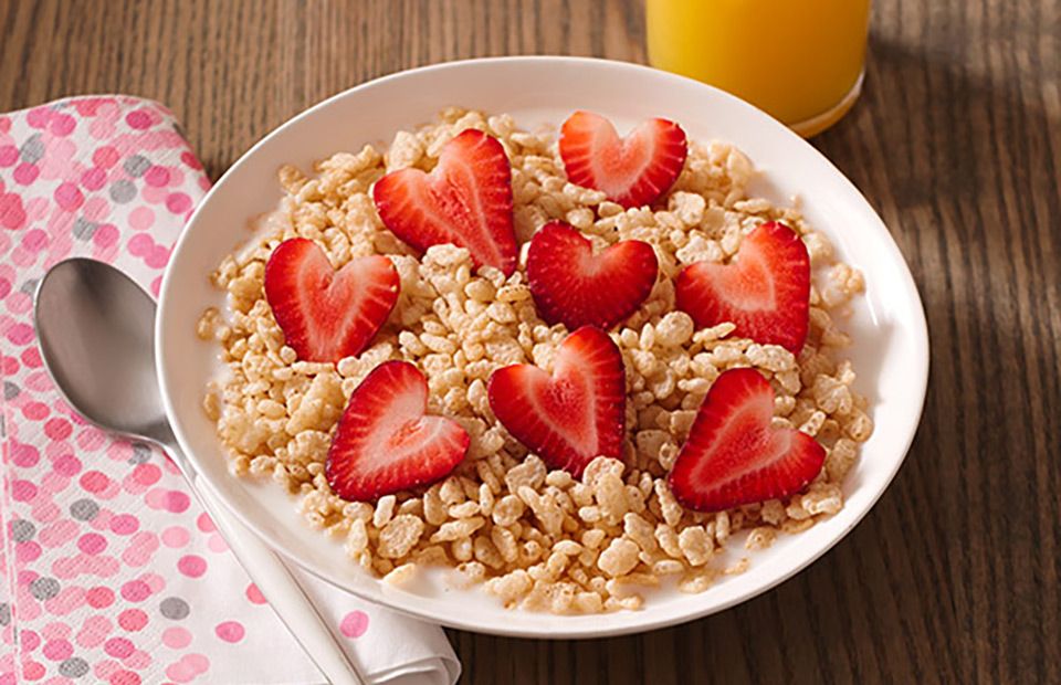 Rice Krispies Cereal in a bowl with strawberries