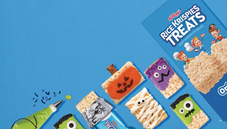 Several green Frankenstein Rice Krispies Treats® with sugar sprinkles