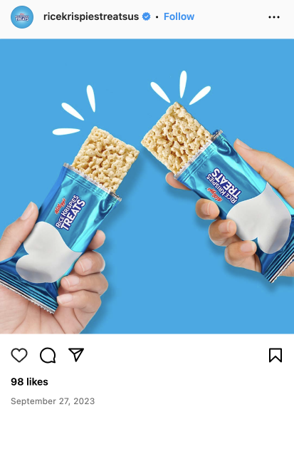 2 rice krispies treats pointed towards each other half opened